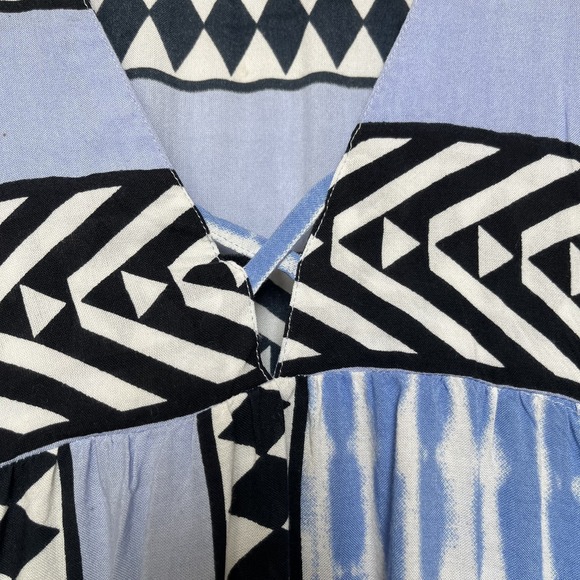 THML Women Mini Dress‎ XS Blue Southwestern Western Aztec Tiered V-Neck Summer - Picture 9 of 12